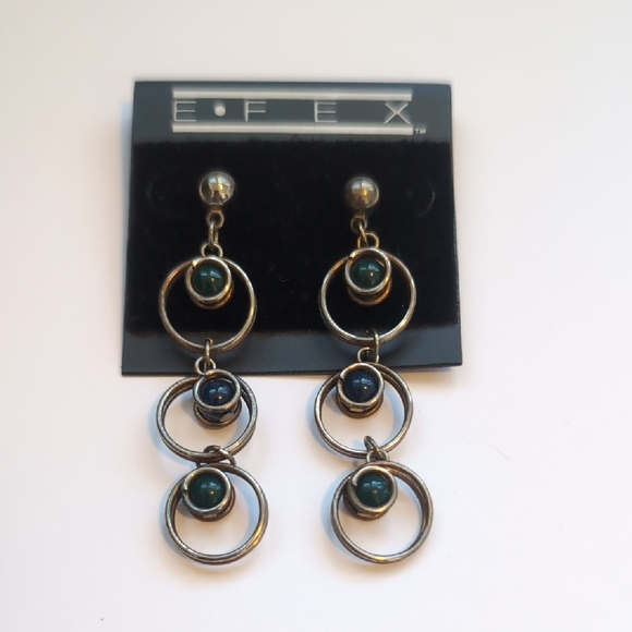 Silver and Blue Circle Drop Earrings - Picture 1 of 2